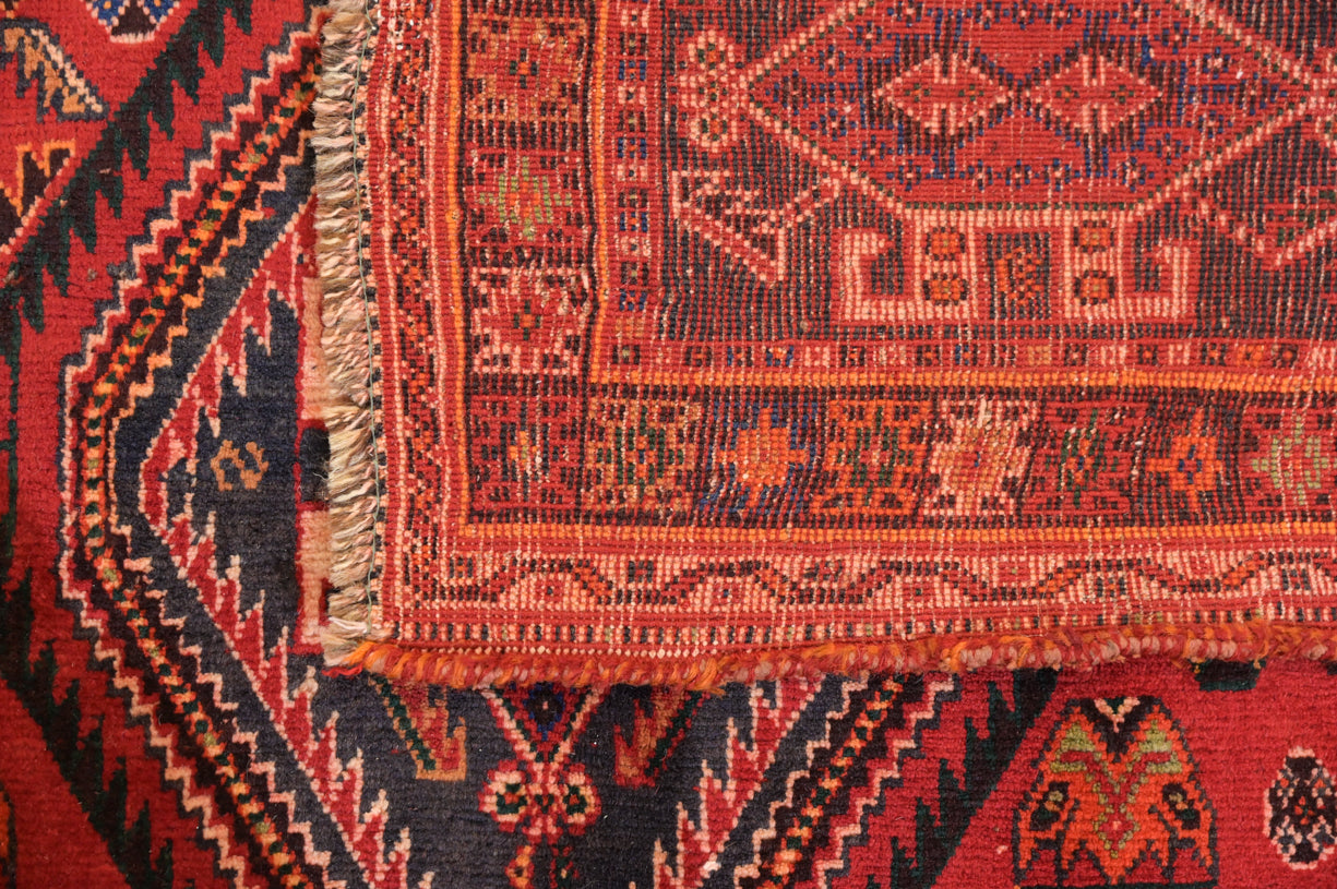 Red Vintage Persian Shiraz Qashgai Wool Rug 288cm x 175cm