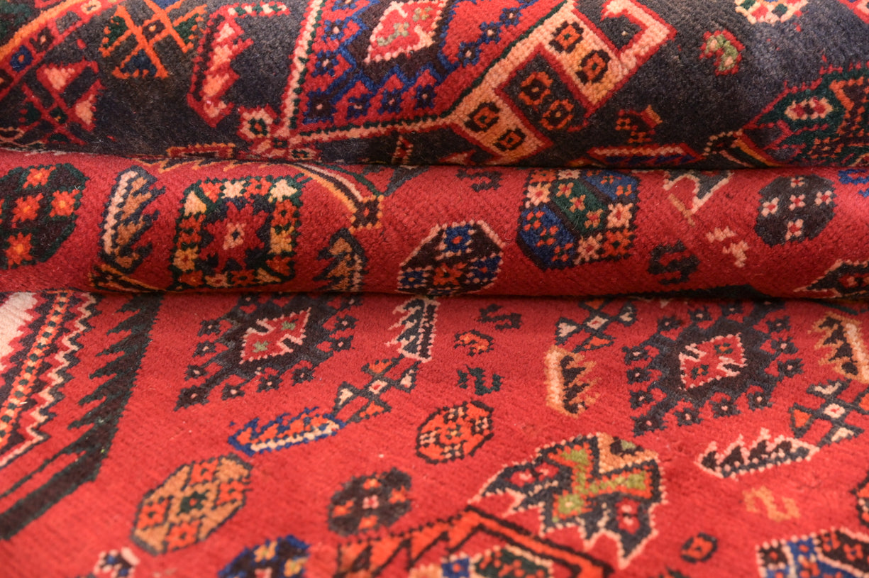Red Vintage Persian Shiraz Qashgai Wool Rug 288cm x 175cm