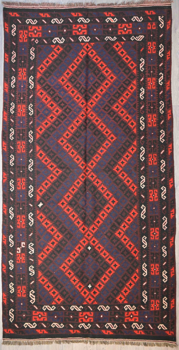 Guaranteed Original Finely Hand knotted Red Afghan Ghalmori Wool Kilim 220cm x 130cm&nbsp;woven in Central Asia. Useful in galley kitchen or sunroom.

Durable and Wear Resistant Suitable for High Traffic Areas
All Colors in This Piece Originate from Natural Vegetable Dyes