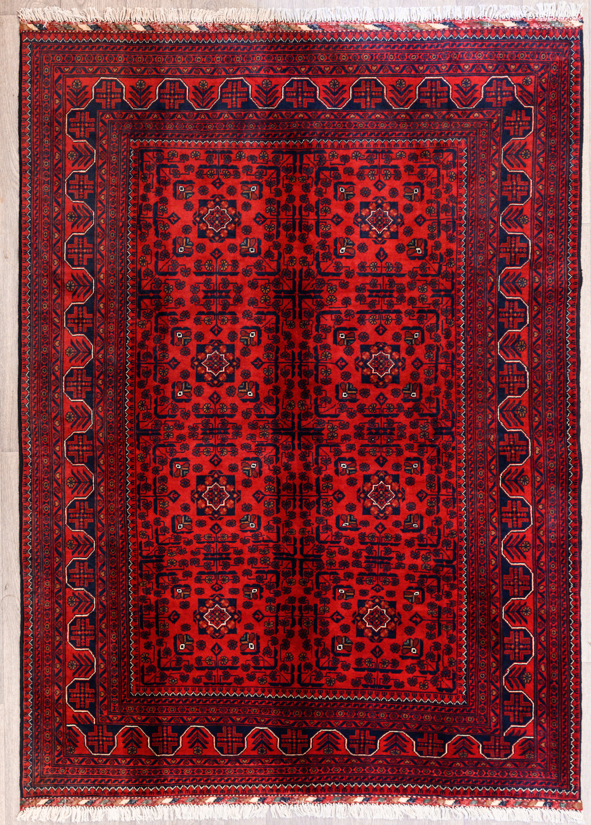 Red Fine Afghan Khamyab Wool Rug 241cm x 168cm
