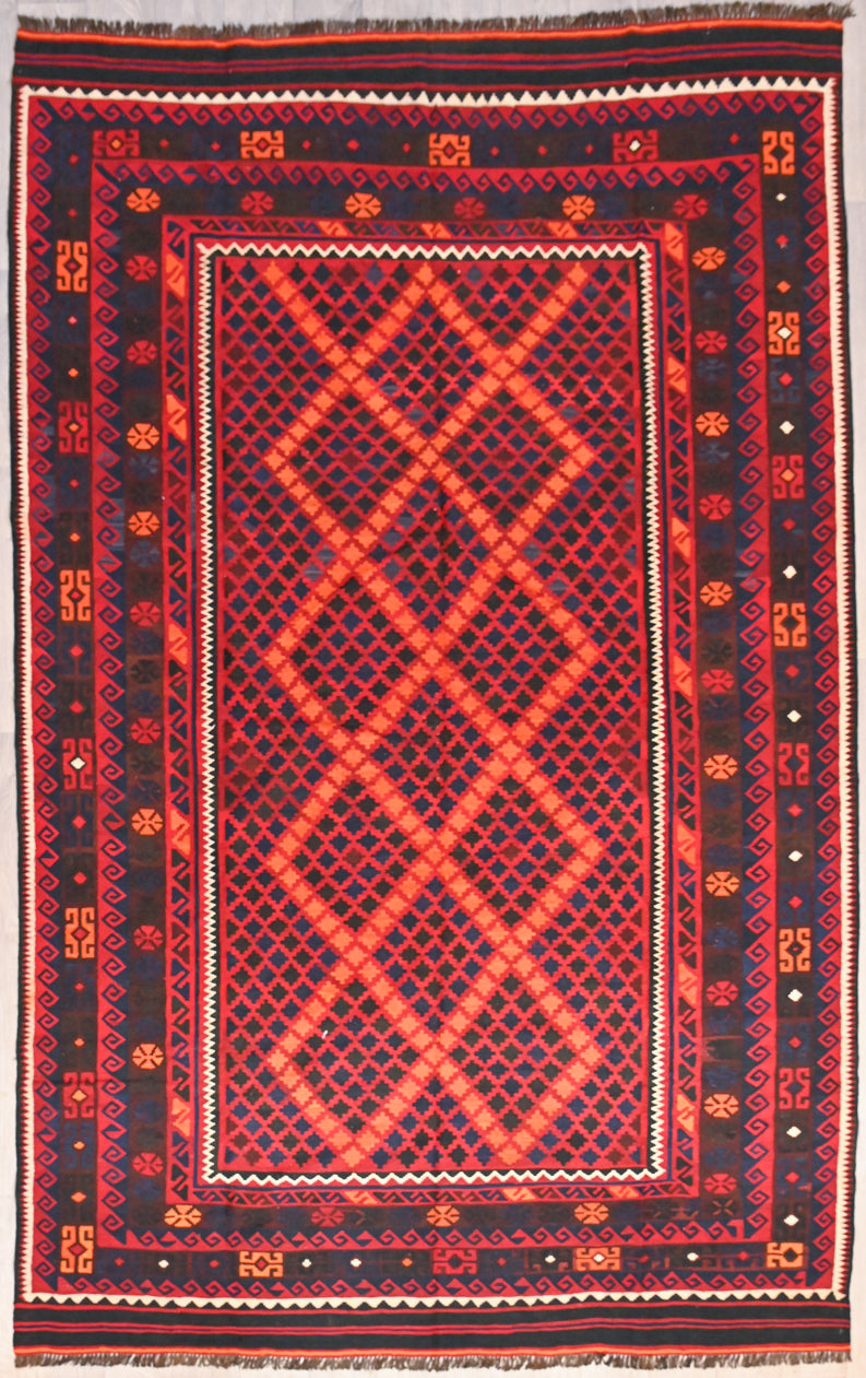 Guaranteed Original Kilim Rug weaved in Central Asia
Woven in Kilim Flatweave with Strong Red, Orange and Navy Tones
Durable and Wear Resistant Suitable for High Traffic Areas