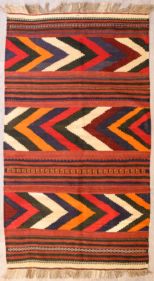Red Persian Kilim casual flat weve wool rug 190cm x 122cm 