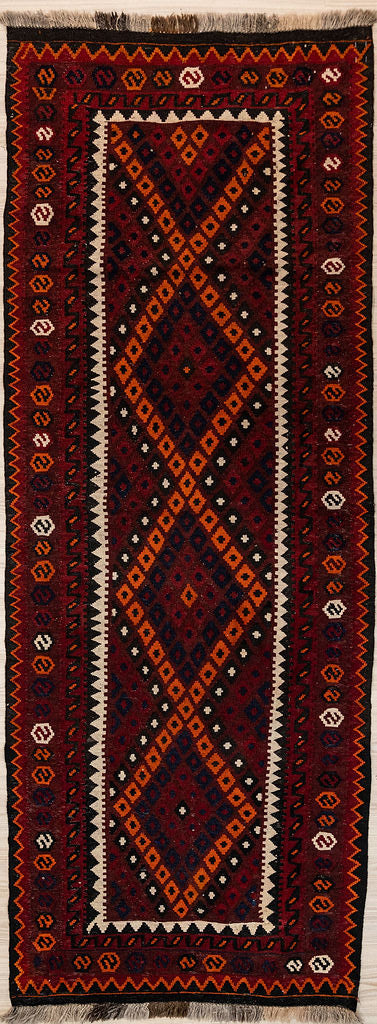 Authentic hand made Red Vintage Persian Kilim Runner 248cm x 92cm
Hand Dyed Wool. Colour dyes made from Indigo, madder and other local ground herbs  local herbage
Nice Length Kilim runner
Durable and Wear Resistant.