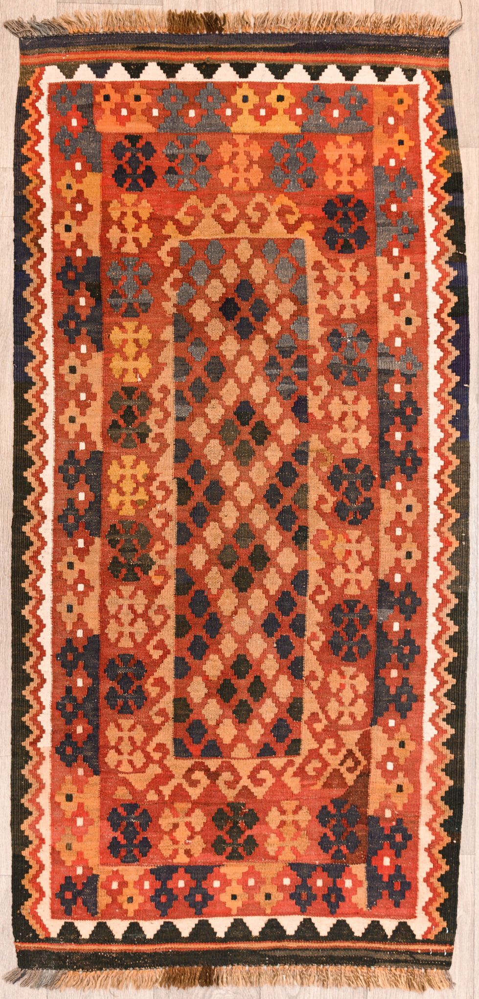 Authentic Handknotted Red Vintage Persian Wool Kilim 175cm x 82cm Strong colours made with natural dyes such as madder root. Suits Boho, modern or MCM interiors. Affordable dramatics.
Durable and Wear Resistant Suitable for High Traffic Areas
