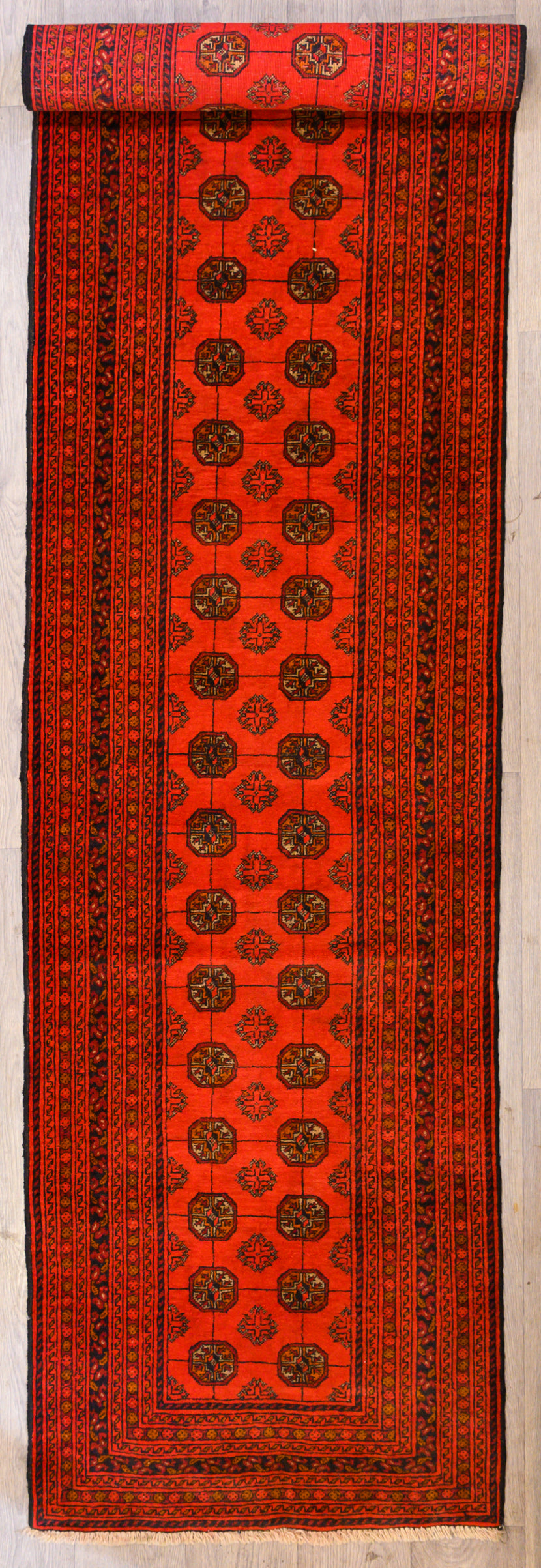 Red c.1960's Afghan Turkoman Wool Runner 388cm x 82cm