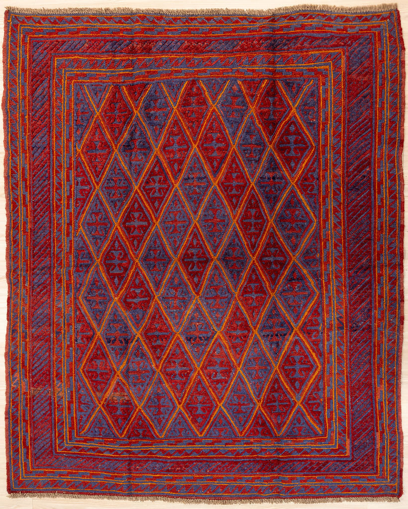 Authentic Hand knotted Red tribal Persian Meshwani Wool Rug 190cm x 160cm woven in Central Asia
A unique combination of flatweave and woolen pile. Tribal boho design

Durable and Wear Resistant Suitable for High Traffic Areas