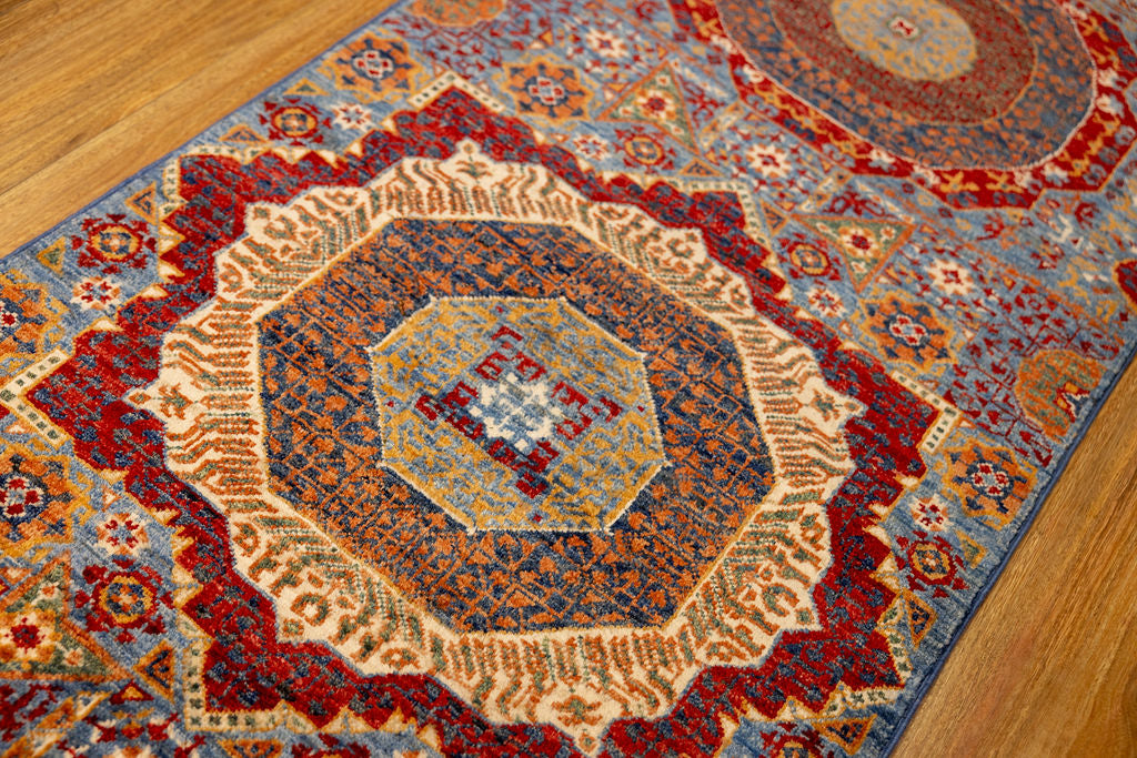 XXL Blue Red Afghan Mamluk Chobi Wool Runner 926cm x 76cm