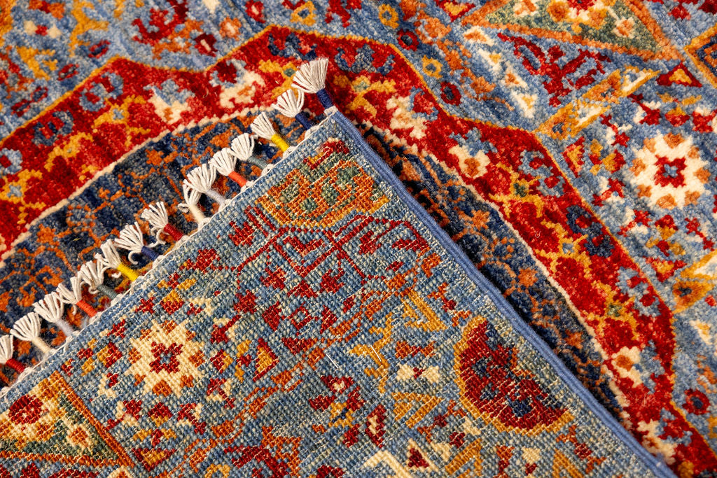 XXL Blue Red Afghan Mamluk Chobi Wool Runner 926cm x 76cm