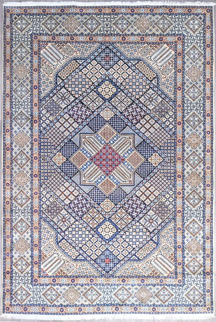 Unique Geometric Design Fine Persian Nain Silk n Wool - (294 cm x 200 cm)