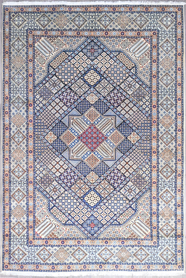 Unique Geometric Design Fine Persian Nain Silk n Wool - (294 cm x 200 cm)