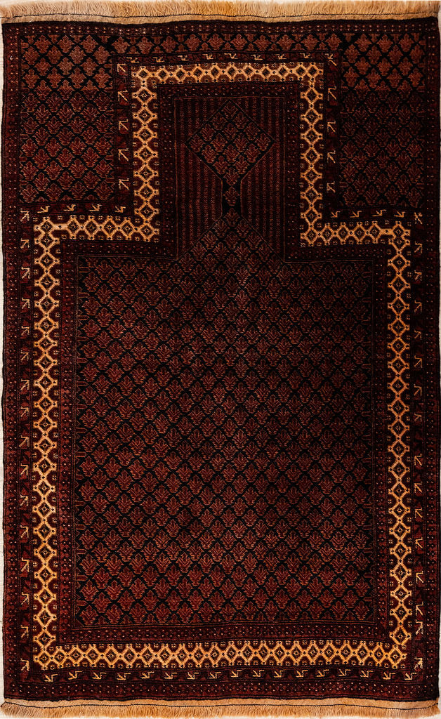 Authentic Hand Knotted Vintage Persian Baluchi Wool Rug 155cm x 98cm Woven in Central Asia
Colour tones retained over the decades, this a rich and beautiful but modest prayer rug design