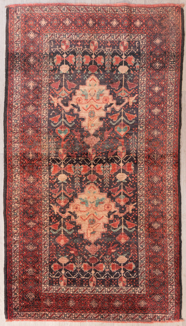 Authentic Hand knotted Vintage Persian Baluchi Wool Rug c.1960's 181cm x 100cm
Woven by the Baluchi tribe of artisans&nbsp;