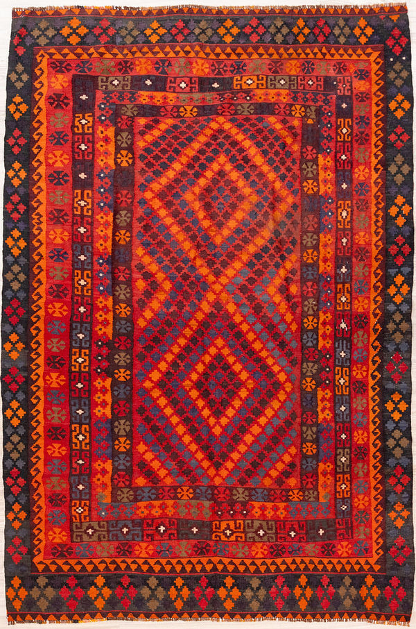 Authentic Handknotted Vintage Persian Wool Kilim 250cm x 175cm

Kilims are a flat-weave rug used for over a millennium in Tribal areas of Central Asia or Anatolia. Historically used by nomads as tent lining or floor covering, able to be carried on horseback because of it's lightweight nature
With Colours of intense Orange Red, blues and greens.Perfect for a summer rug, rural or coastal setting.
Brings more character&nbsp; into your interior