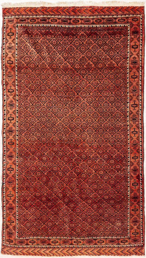 Bring Persian heritage into your home with this Vintage c.1950's Persian Hamadan Wool Rug 250cm x 143cm.
Hand knotted in the ancient city of Hamadan, this rug is unusual with its simple geometric, endless knot design.
Simple orange and dark indigo colours means it's at home in a modern or Mid Century Modern space. Great with Scandinavian, MCM or Atomic themes

All colours are natural vegetable dyes made with techniques passed down over generations.
Durable and Wear Resistant, 
