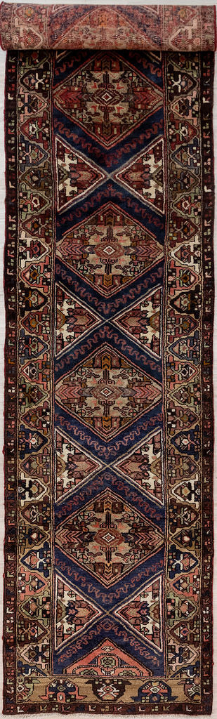 Authentic Hand Knotted Vintage c.1970's Persian Hamadan Wool Runner 488cm x 96cm woven in Central Asia

Aged gracefully and in immaculate condition.
Earthy tones as favoured by mid-century designers with lovely bright pink and deep purplish indigo blue, typical of Hamadan.

Durable and Wear Resistant Suitable for High Traffic Areas