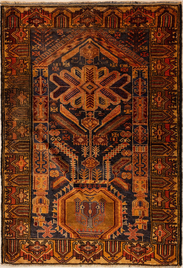 Authentic Hand knotted Vintage c.1980's Persian Baluchi Wool Rug 135cm x 95cm
Woven by the Baluchi tribe of artisans
Beautiful unique prayer rug design with palmette or tree of life motif.
Having a light and dark aspect is a trademark of Handmade Rugs, all over design
Durable and Wear Resistant Suitable for High Traffic Areas