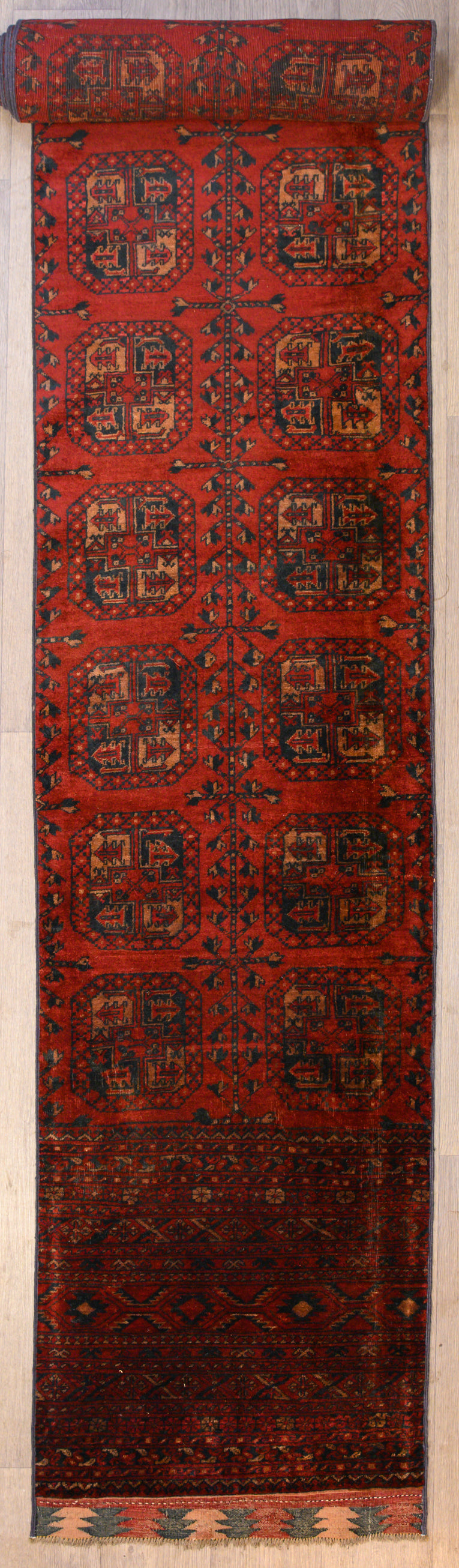 Authentic Hand knotted XLVintage Afghan Turkoman Wool Runner 562cm x 72cm&nbsp;
