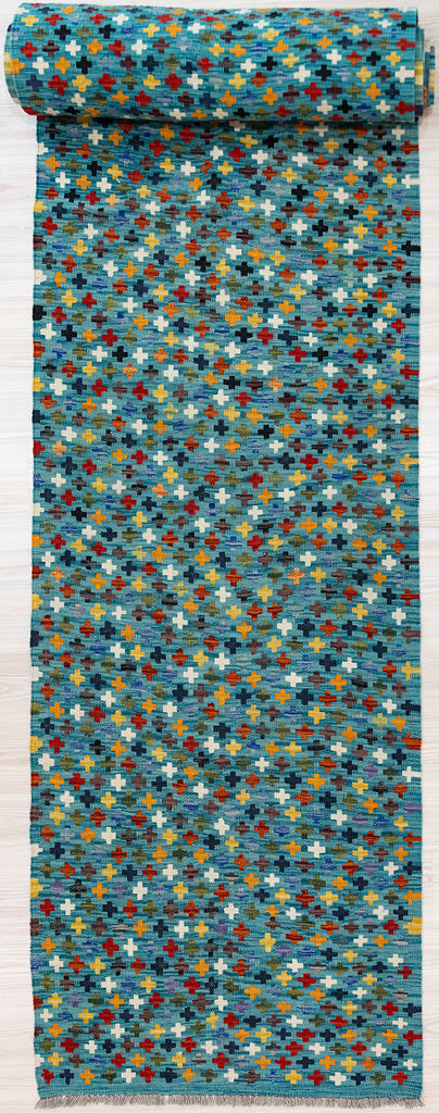XXL Turquoise Boho Afghan Kilim Runner 788cm x 83cm