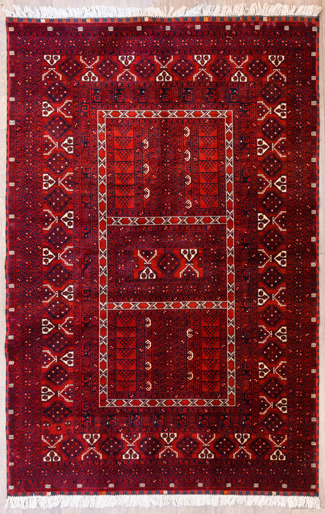 Red Fine Afghan Mazari Wool Rug  242cm x 159cm