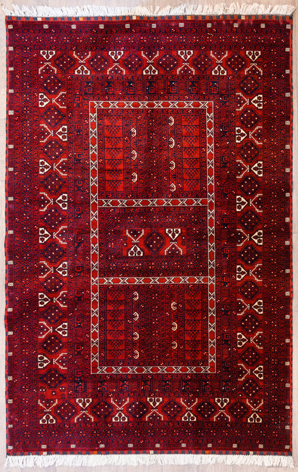 Red Fine Afghan Mazari Wool Rug  242cm x 159cm