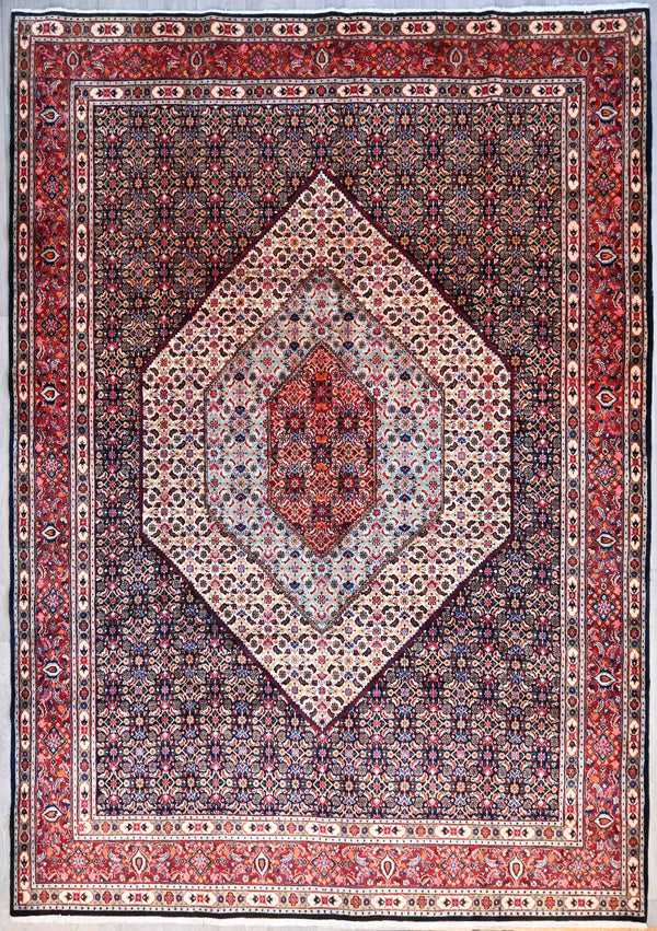 Very Fine Handnknotted Persian Moud with Baby Blue Central Medallion - (370H x 260W)