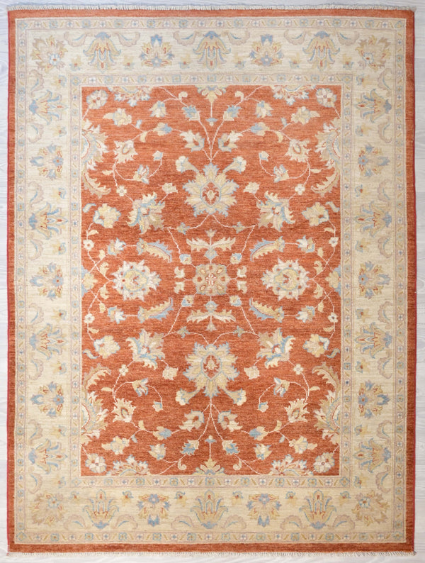 Handknotted Pure Wool Chobi Rug with Rust Tones (199H x 149W)