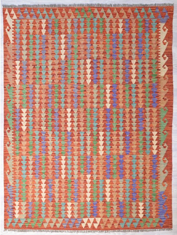 Handknotted Boho Afghan Kilim with Rust tones (203H x 155W)