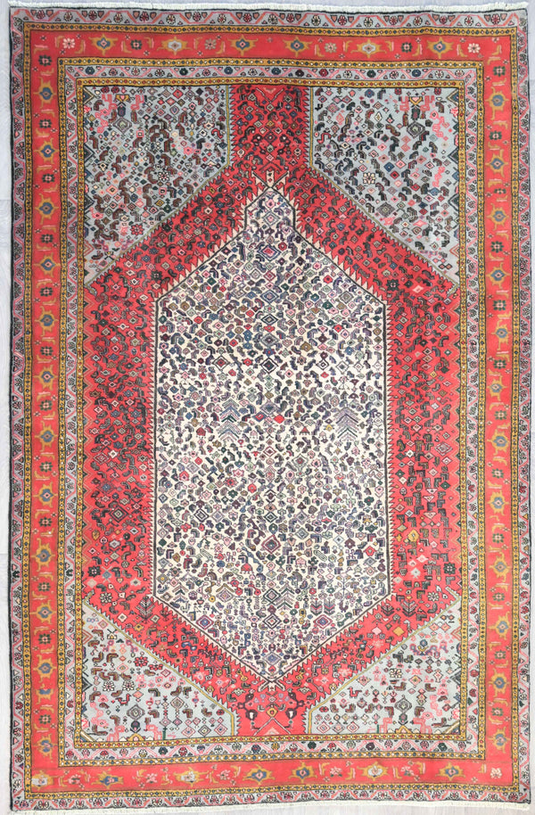 Handknotted Persian Ardebil Multicolour Design with Red and Orange tones (297h x 195w)