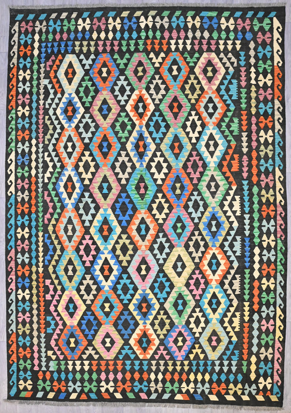 Large Size Boho Afghan Kilim (359h x 254w)