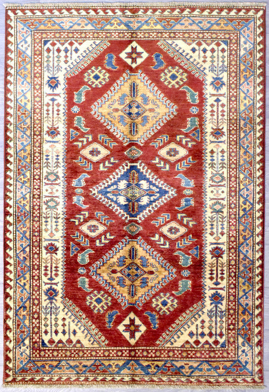 (124w x 181h) Guaranteed Original Handknotted Rug woven in Central Asia with lustrous soft wool.
Durable and Wear Resistant Suitable for High Traffic Areas
All Colors in This Piece Originate from Natural Vegetable Dyes