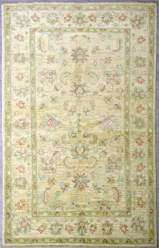 Pale tones of cream and rust hand vegetable dyed mountain sheep's wool. Guaranteed Original Hand knotted Rug woven in Central Asia