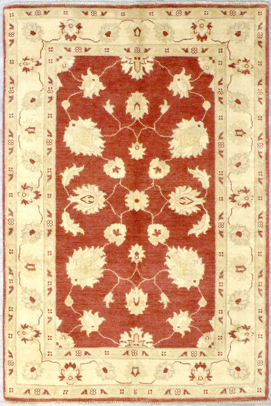 Veg Dye Chobi Rug (124w x 183h) Lovely fresh cream colour on rust  central field. Gazney quality wool