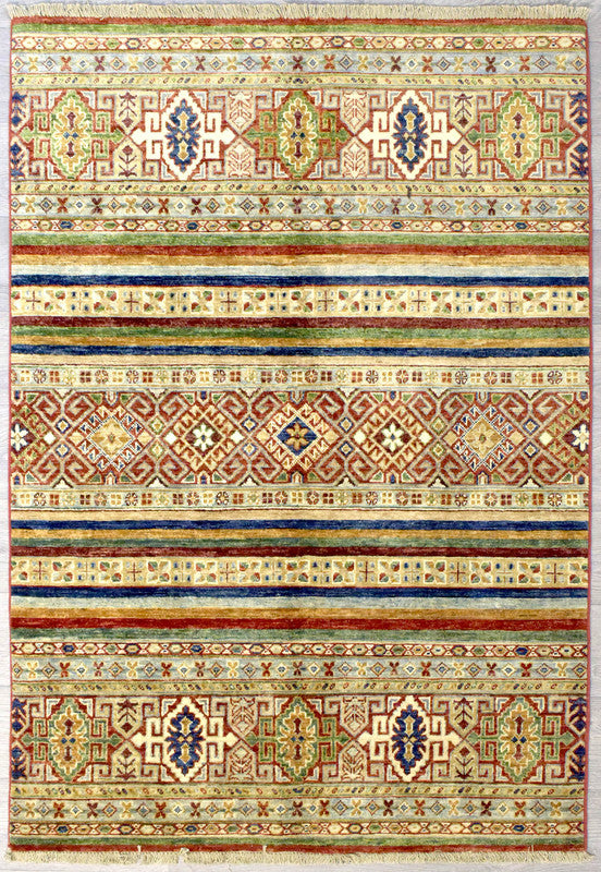 Gorgeous Intricate geometric design in soft durable Gazney wool.
Guaranteed Original Handknotted Rug woven in Central Asia