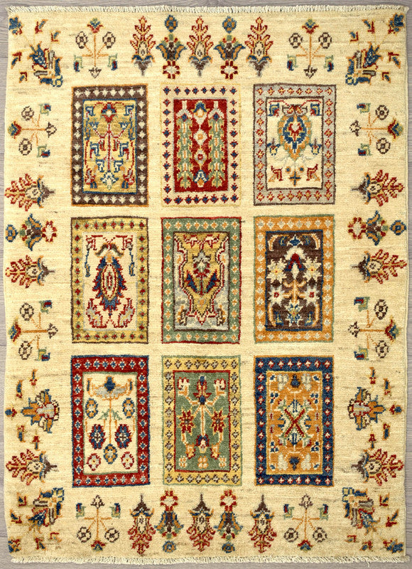 Veg Dye Chobi Rug (84w x 114h) Garden design pale ground chobi rug.
Guaranteed Original Handknotted Rug woven in Central Asia