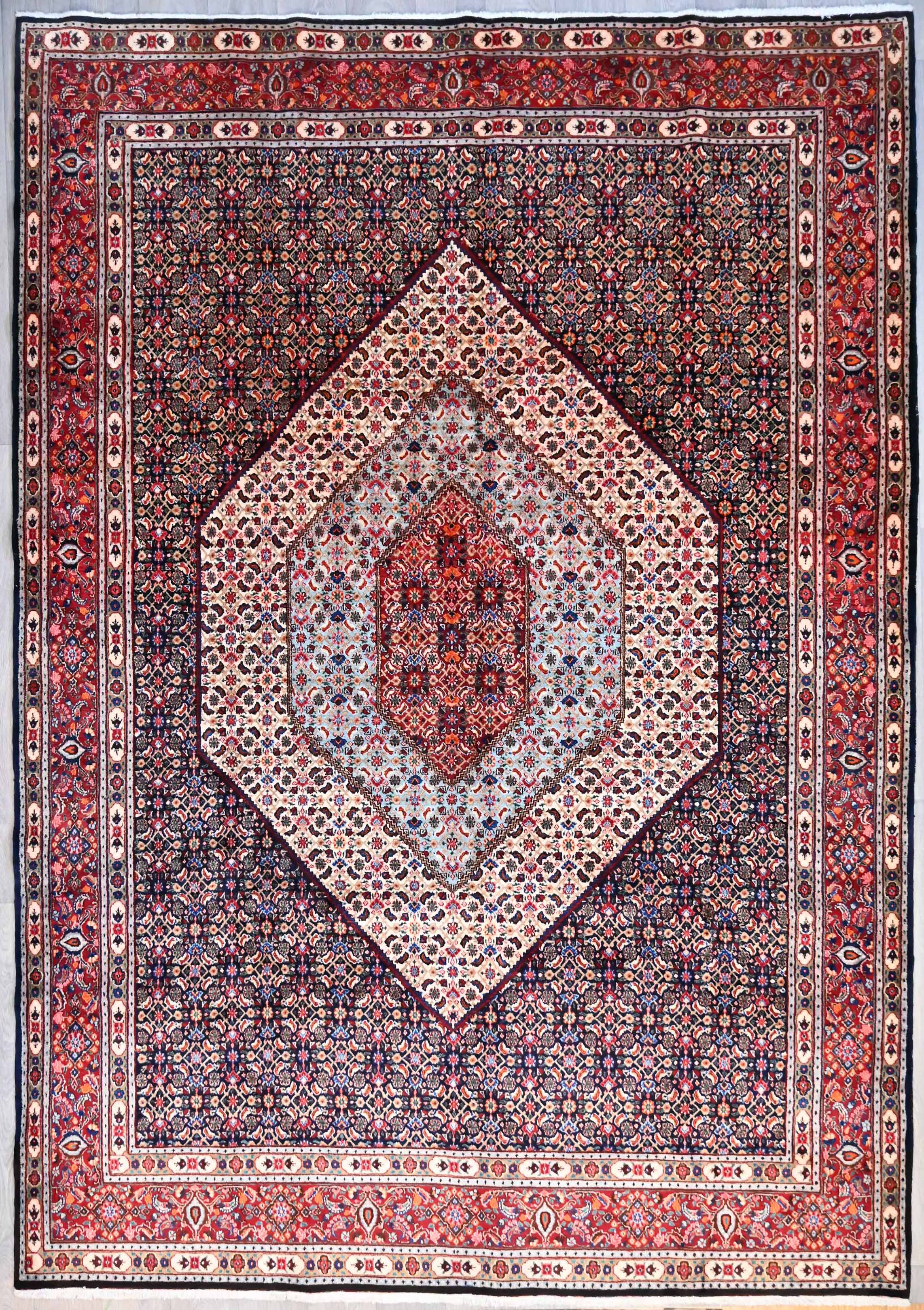 Guaranteed Original Very Fine Hand knotted Persian Moud with Baby Blue Central Medallion Rug woven in Central Asia