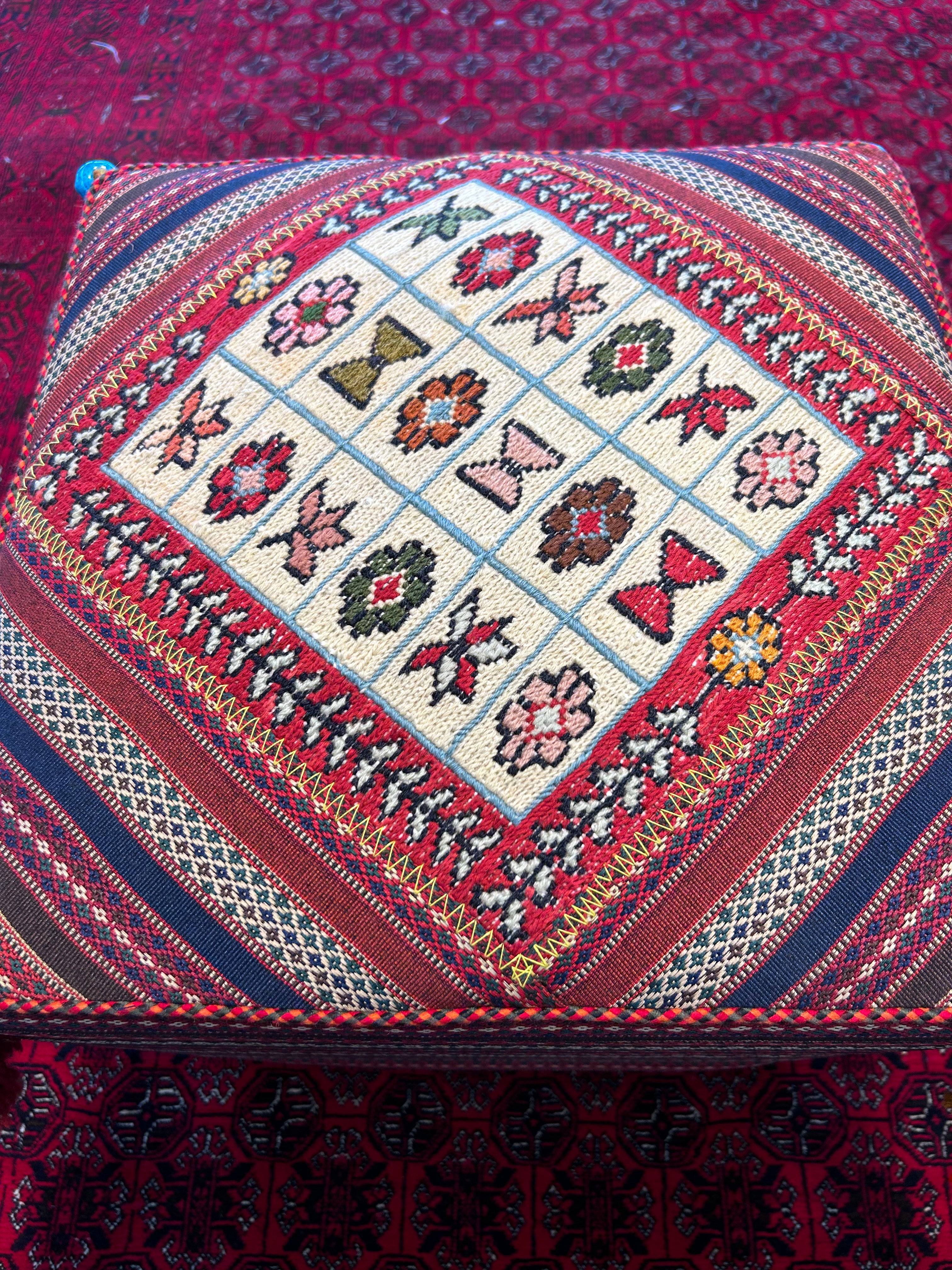 Handwoven Persian Tribal Kilim Ottoman