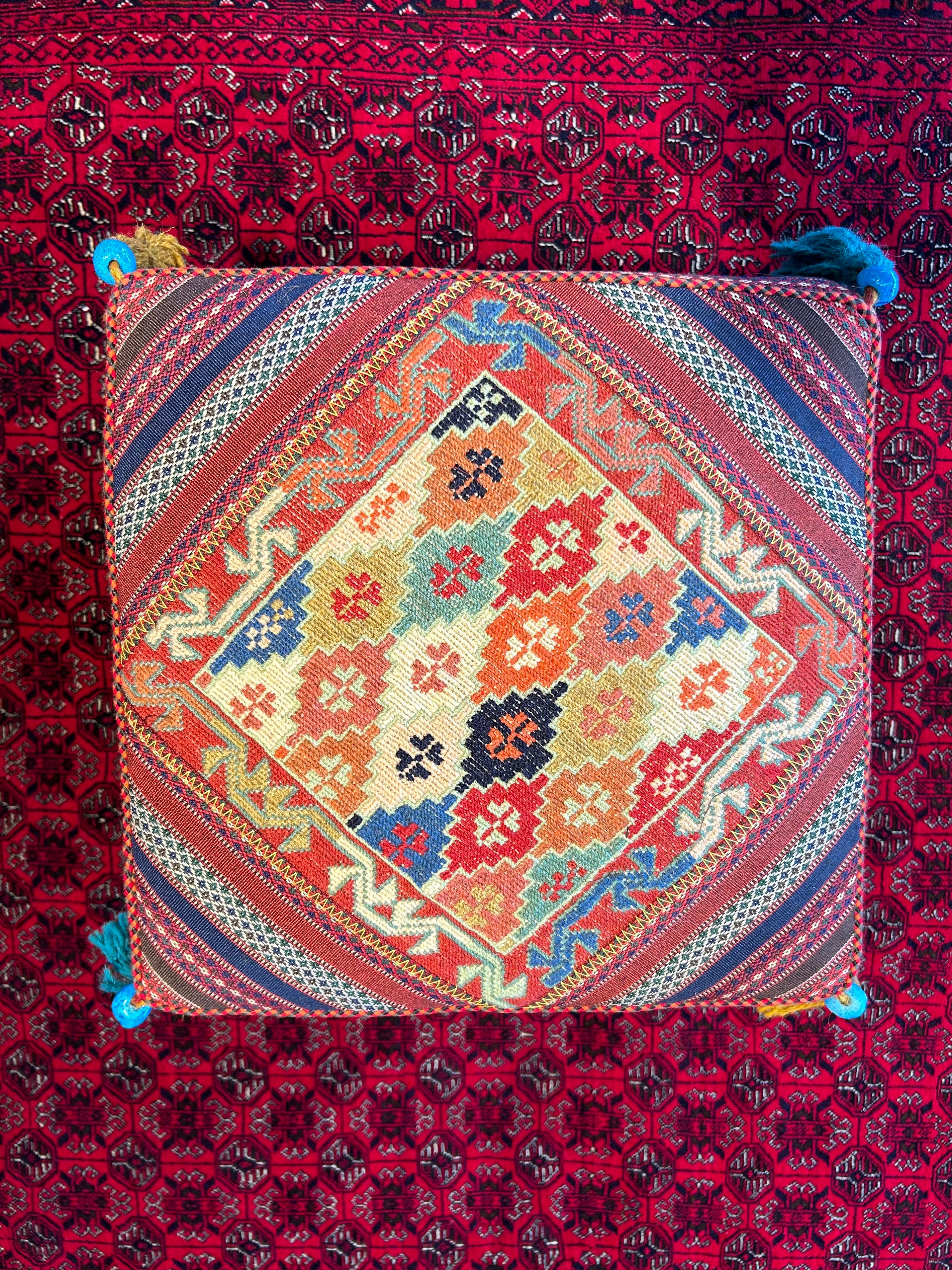 Handwoven Persian Tribal Kilim Ottoman