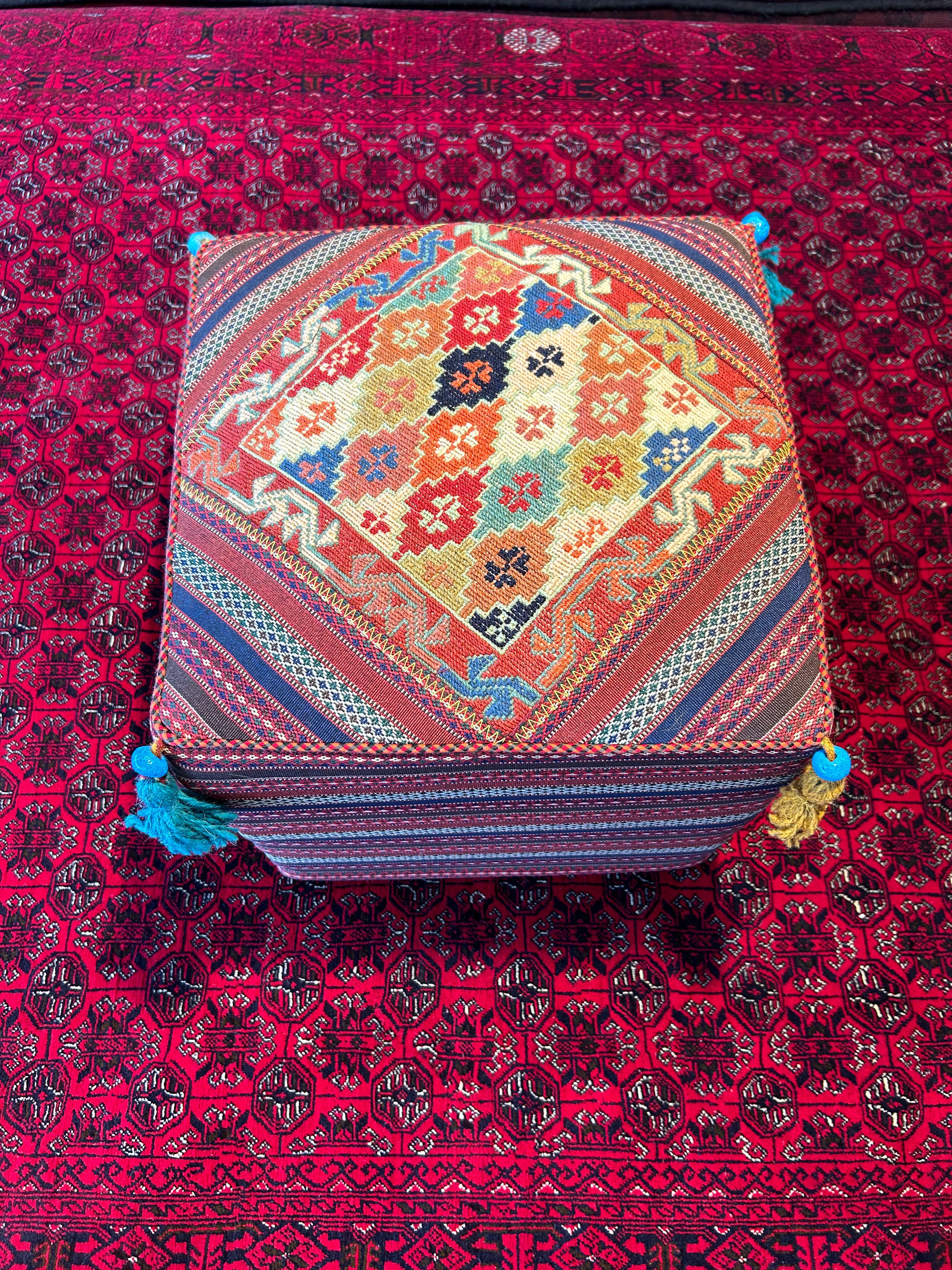 Handwoven Persian Tribal Kilim Ottoman