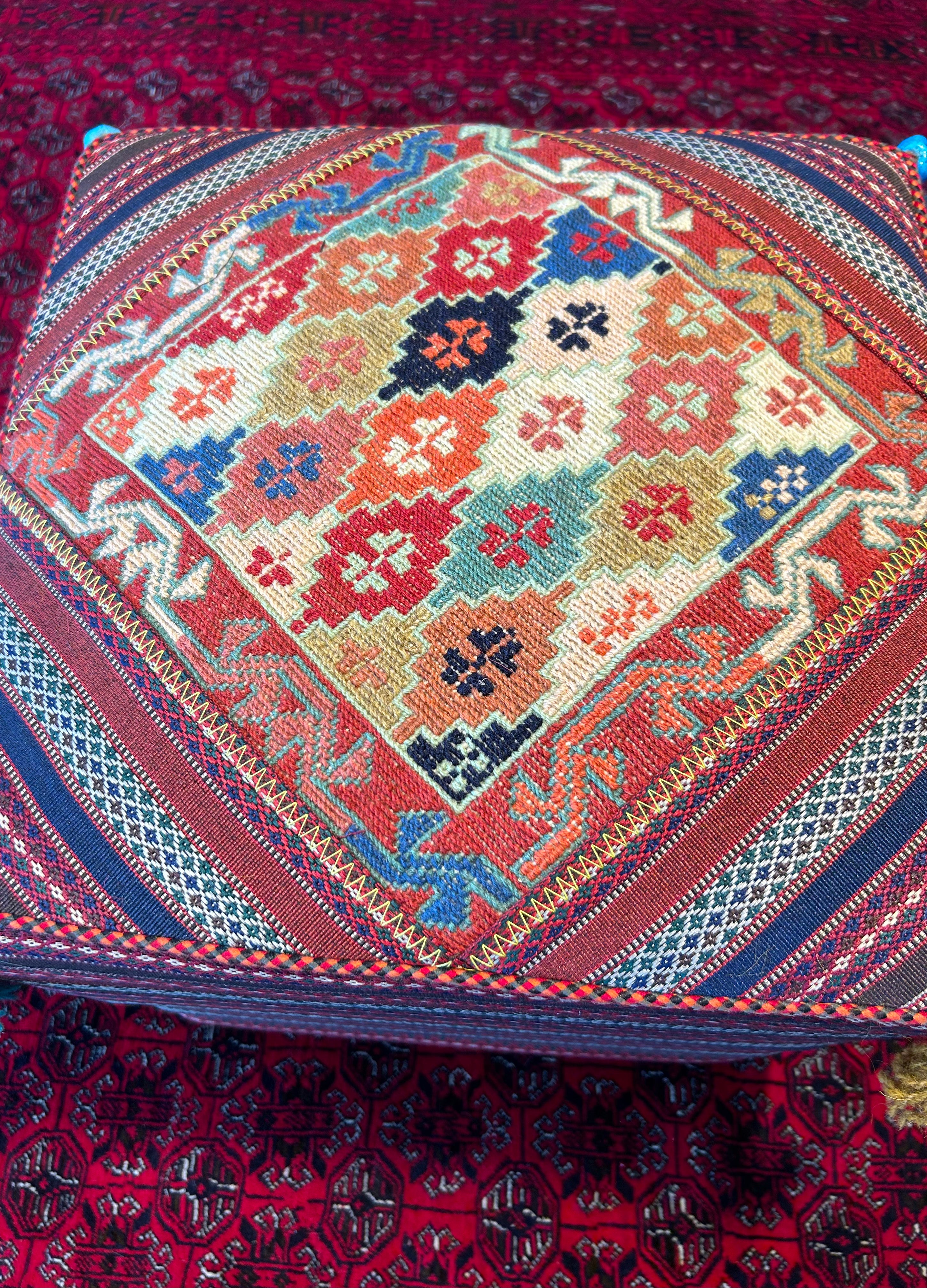 Handwoven Persian Tribal Kilim Ottoman