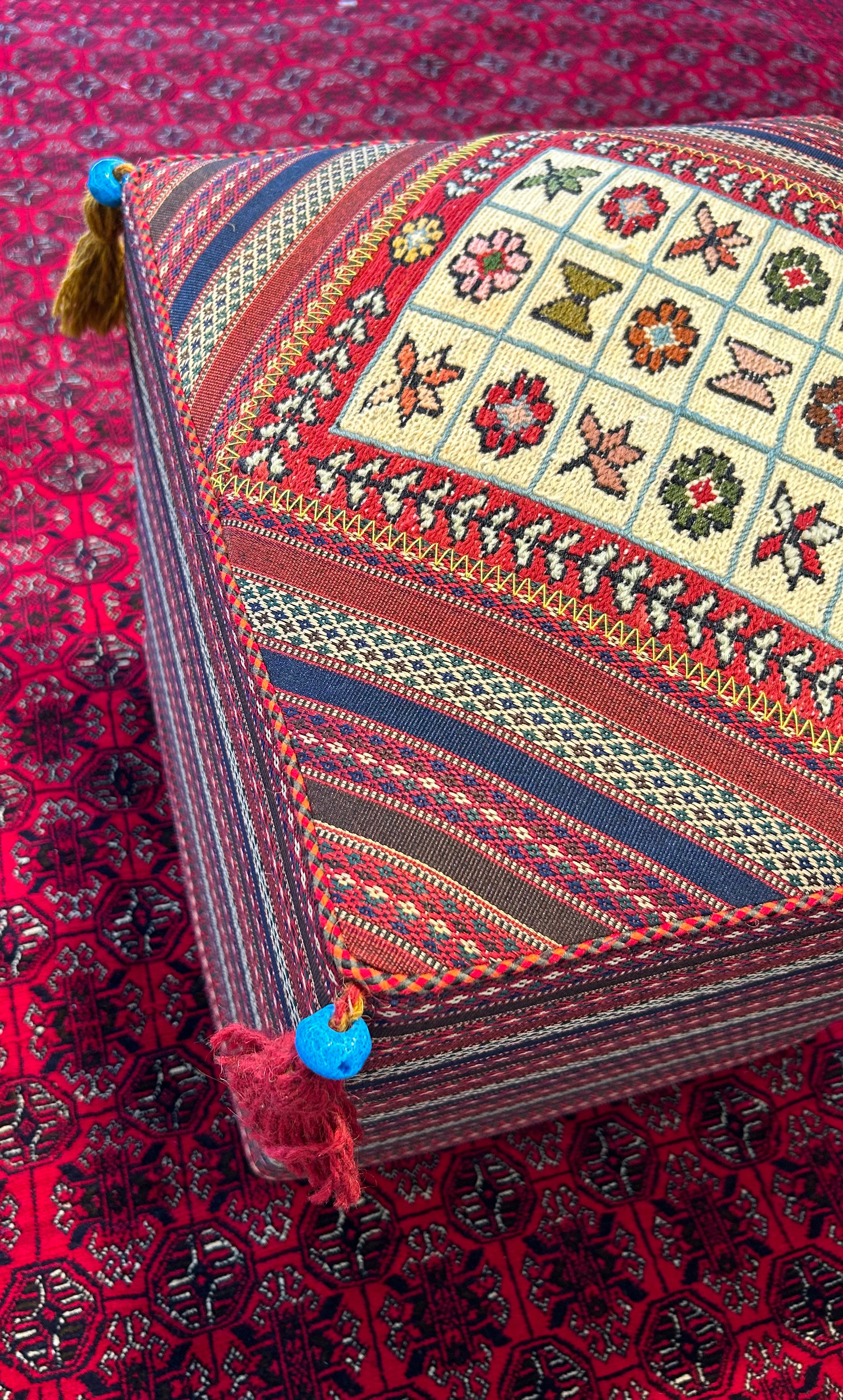 Handwoven Persian Tribal Kilim Ottoman