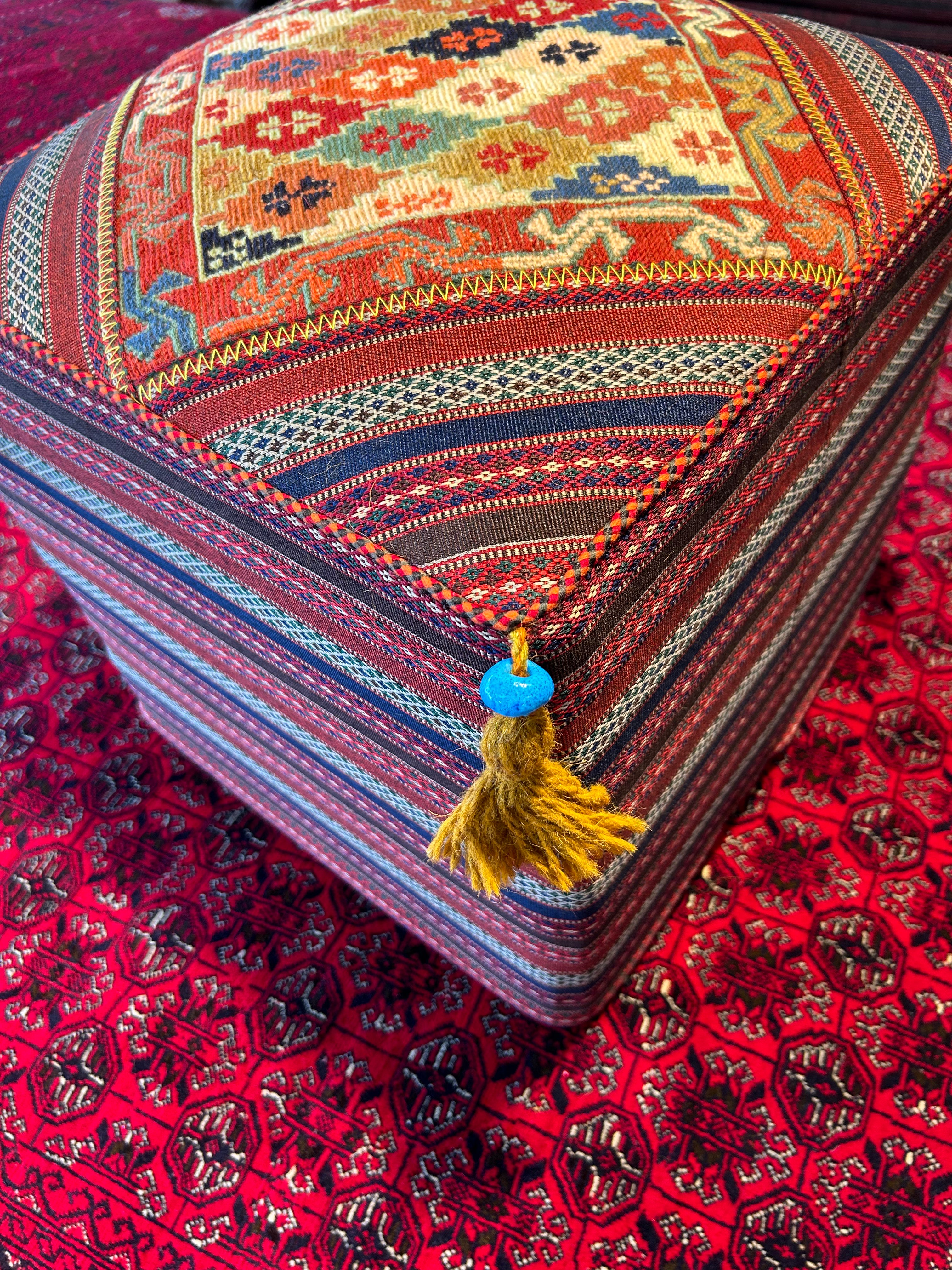 Handwoven Persian Tribal Kilim Ottoman